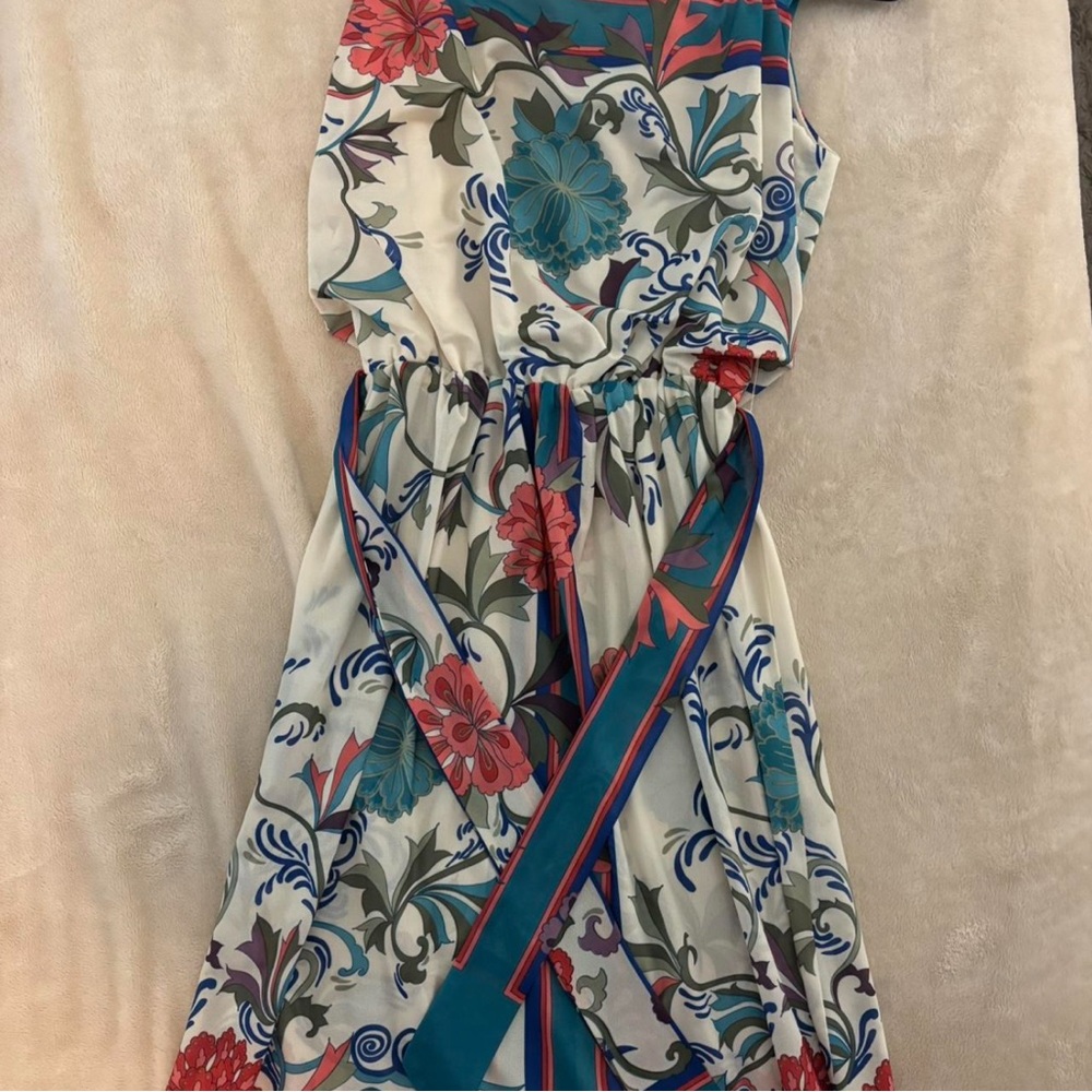 Vintage Floral Sleeveless Dress - Multicolor